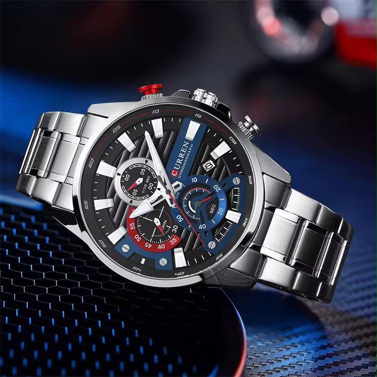 Reloj Curren Japonés para Hombre – Cronógrafo de Acero Inoxidable con Calendario y Resistencia al Agua