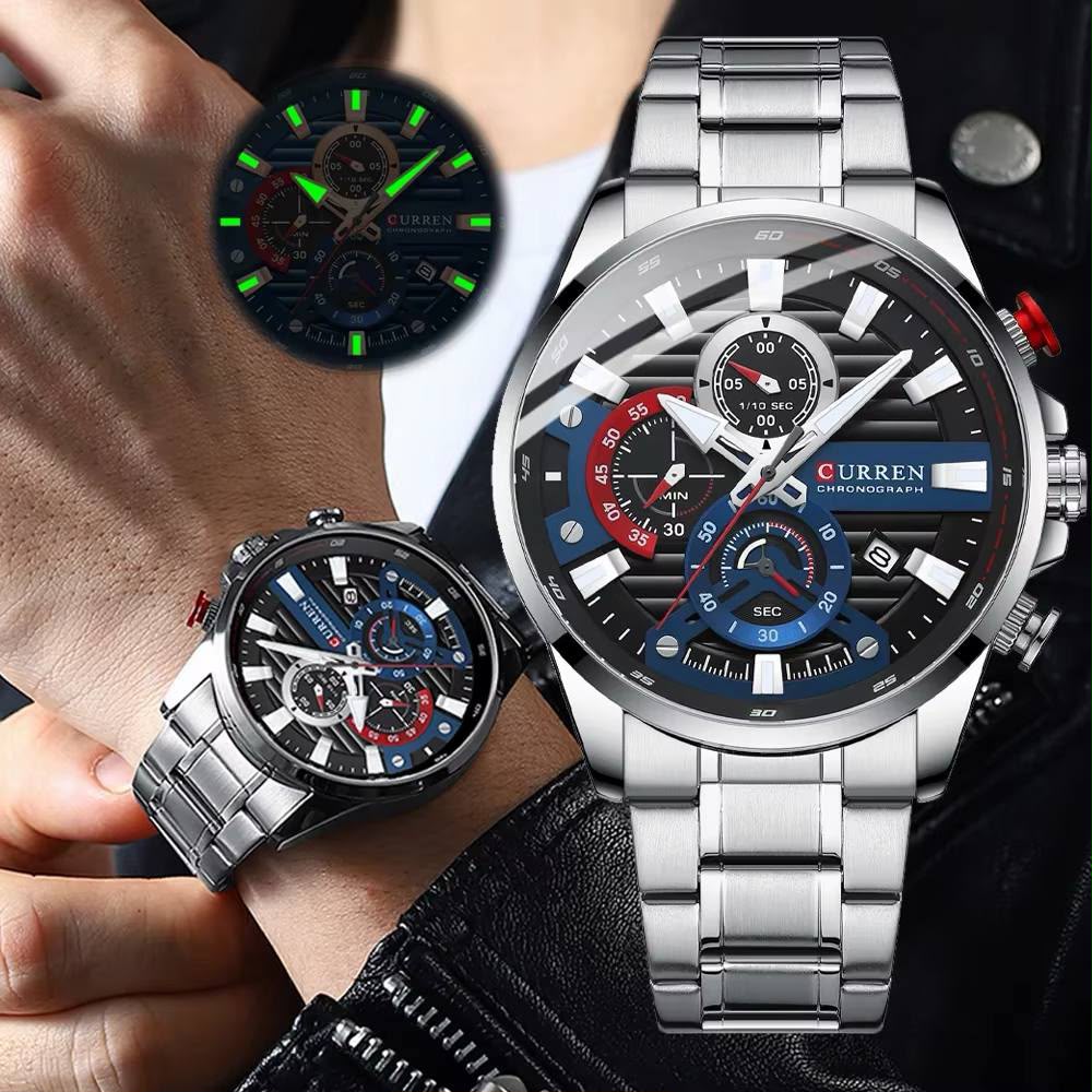 Reloj Curren Japonés para Hombre – Cronógrafo de Acero Inoxidable con Calendario y Resistencia al Agua