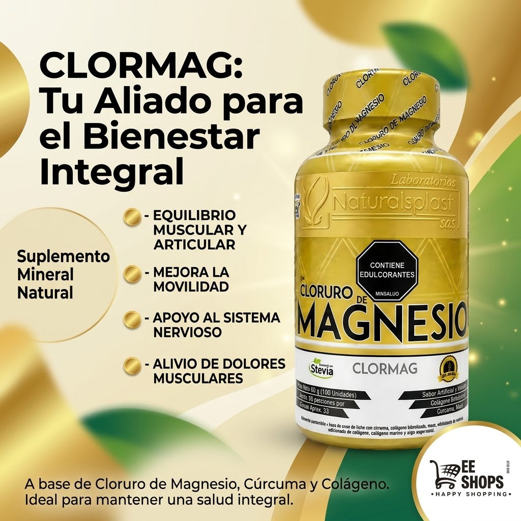 Cloruro de Magnesio CLORMAG x100 Tabletas – Salud Muscular, Articular y Nerviosa