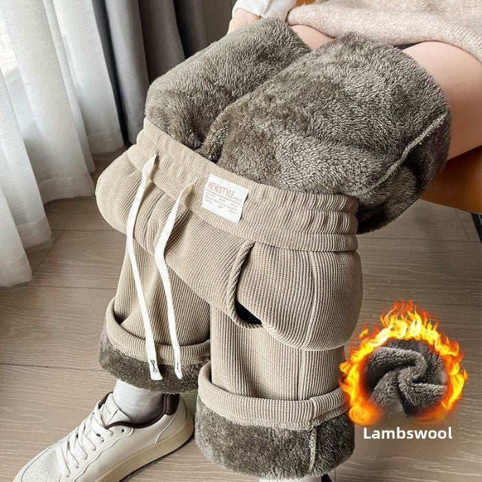 Pantalón Abrigado con Forro Polar – Pierna Ancha, Tiro Alto y Textura de Chenilla
